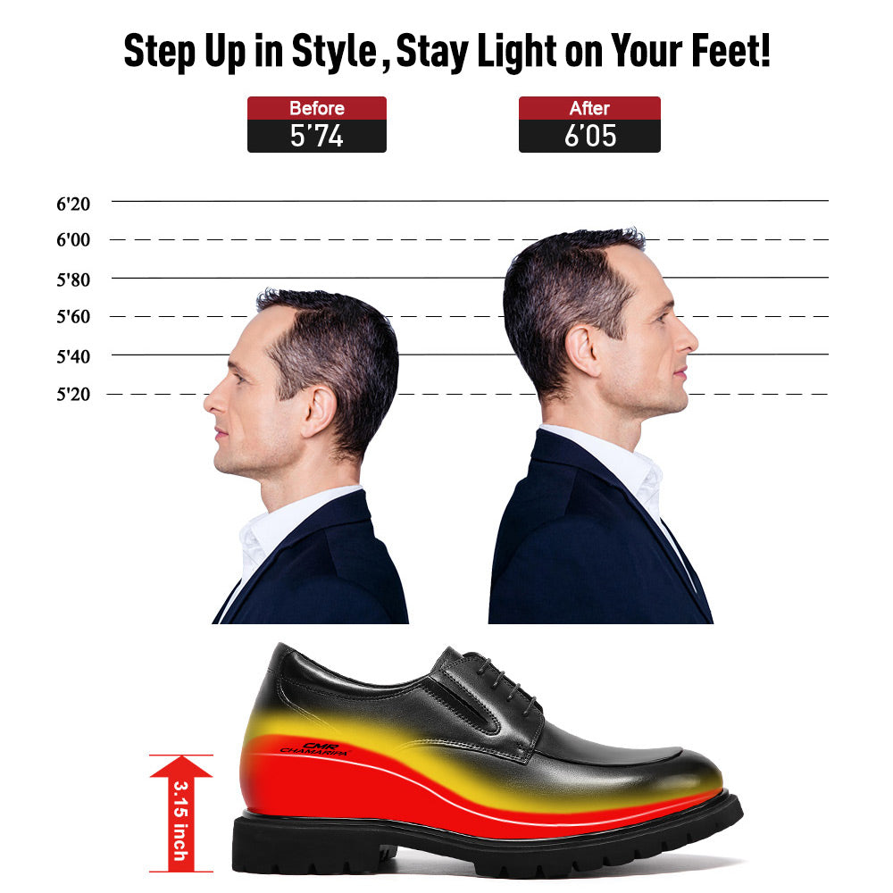 8 CM/3.15 Inches CMR CHAMARIPA Men's Black Leather Derby Elevator Shoes