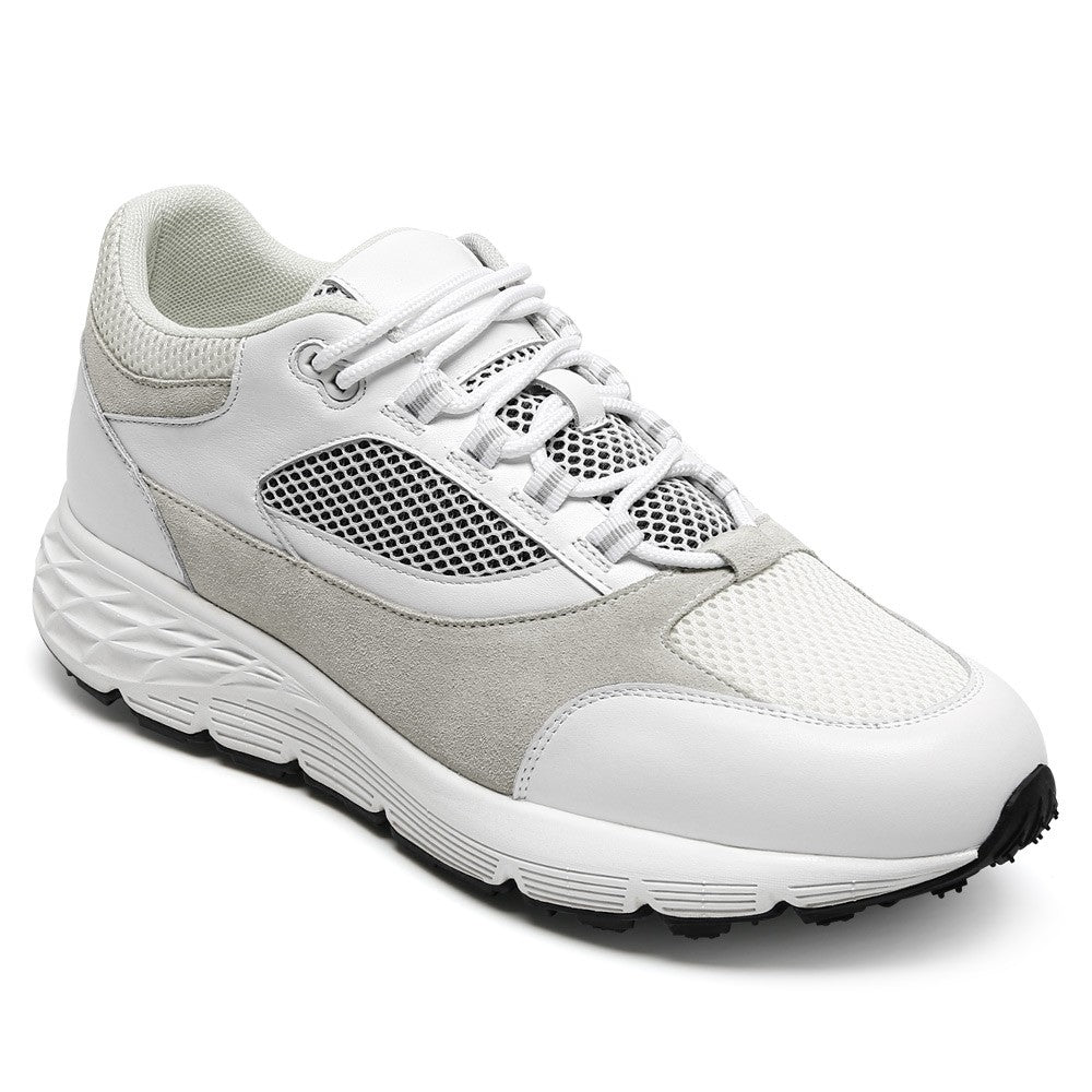 8CM / 3.15 Inches CMR CHAMARIPA Men's Height-Increasing Sneakers - White Mesh Breathable Elevator Shoes