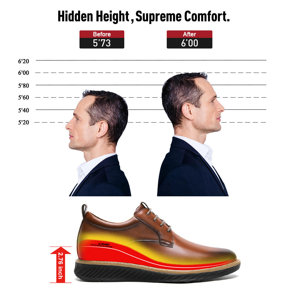 7 CM/2.76 Inches CMR CHAMARIPA Men’s Elevator Dress Shoes - Brown Leather Business Derby Shoes