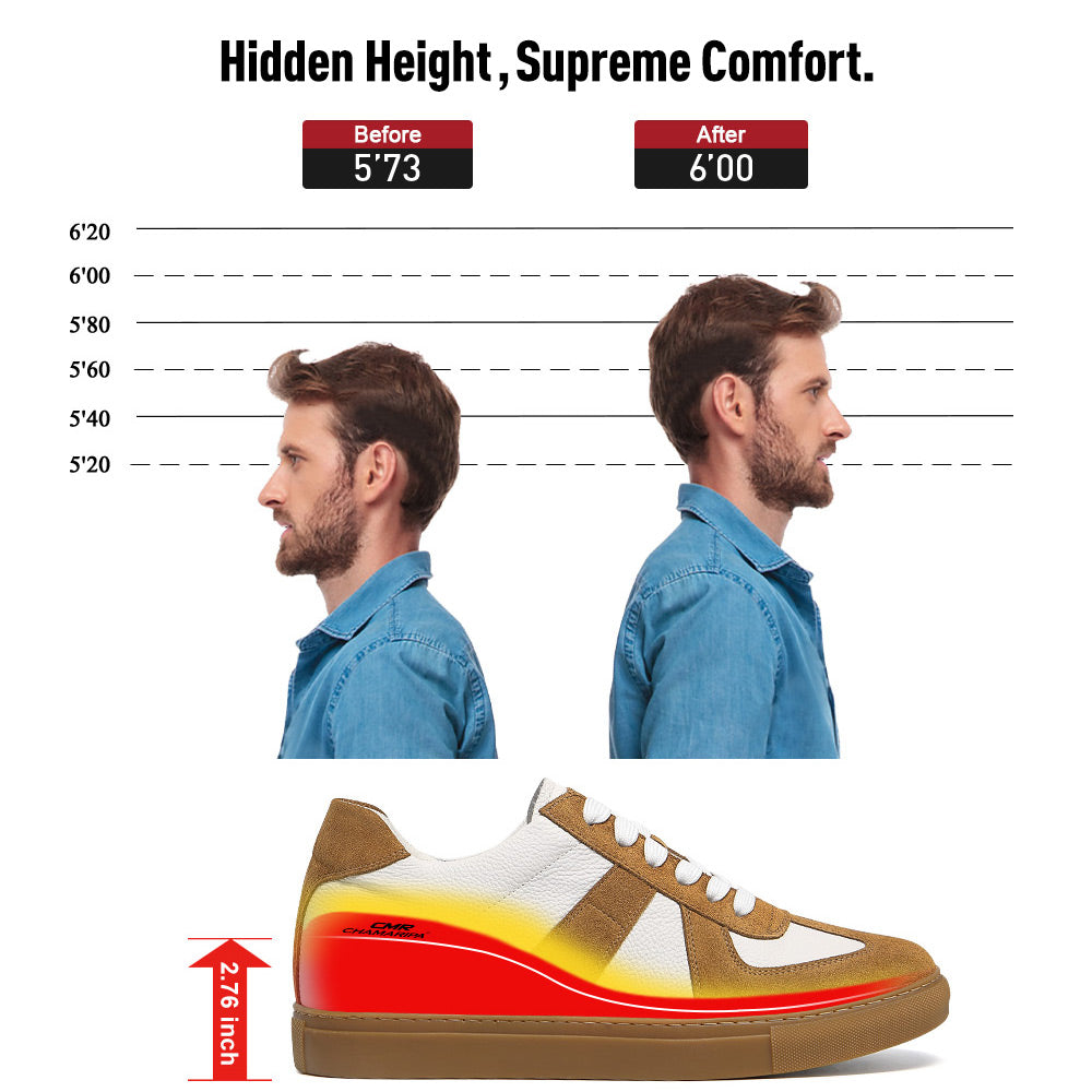 7 CM/2.76 Inches CMR CHAMARIPA Men's Elevator Sneakers – Brown Suede Height Increase Shoes