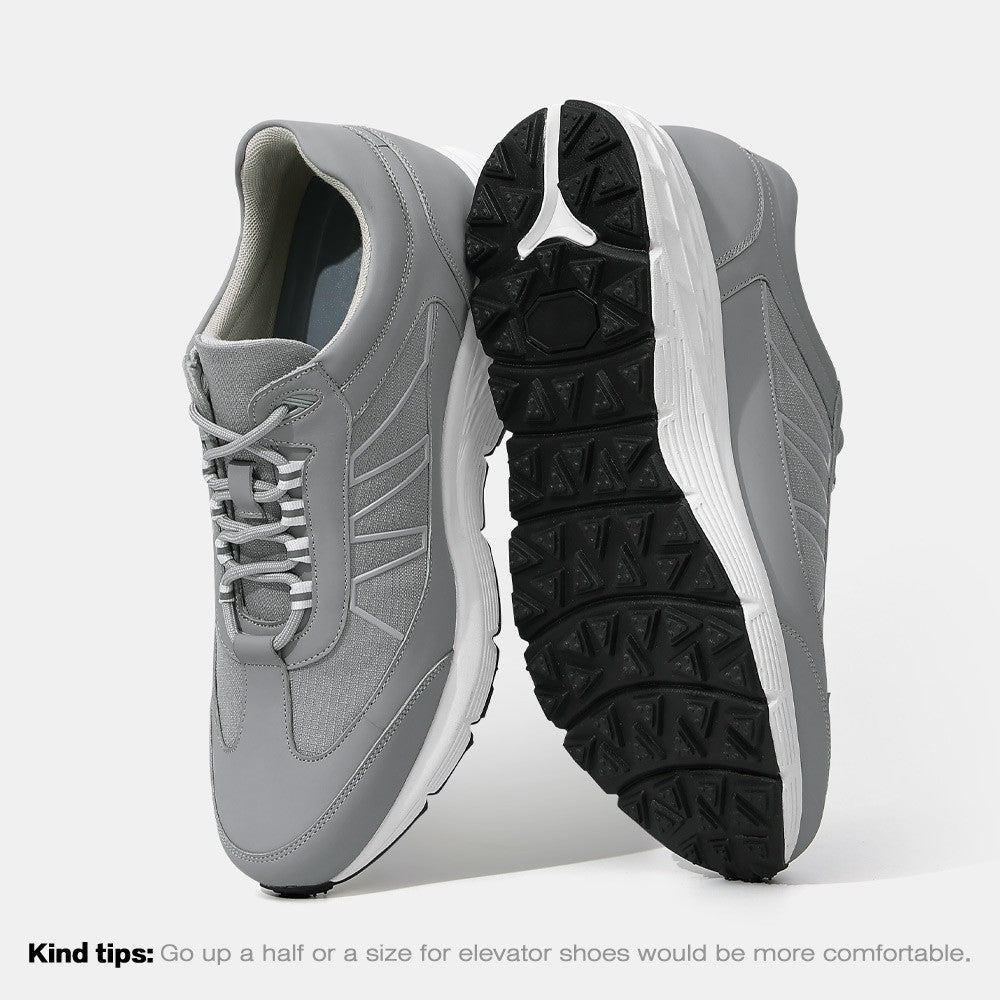 8 CM/3.15 Inches CMR CHAMARIPA Men's Gray Leather Elevator Sneakers – 8cm Invisible Height Boost