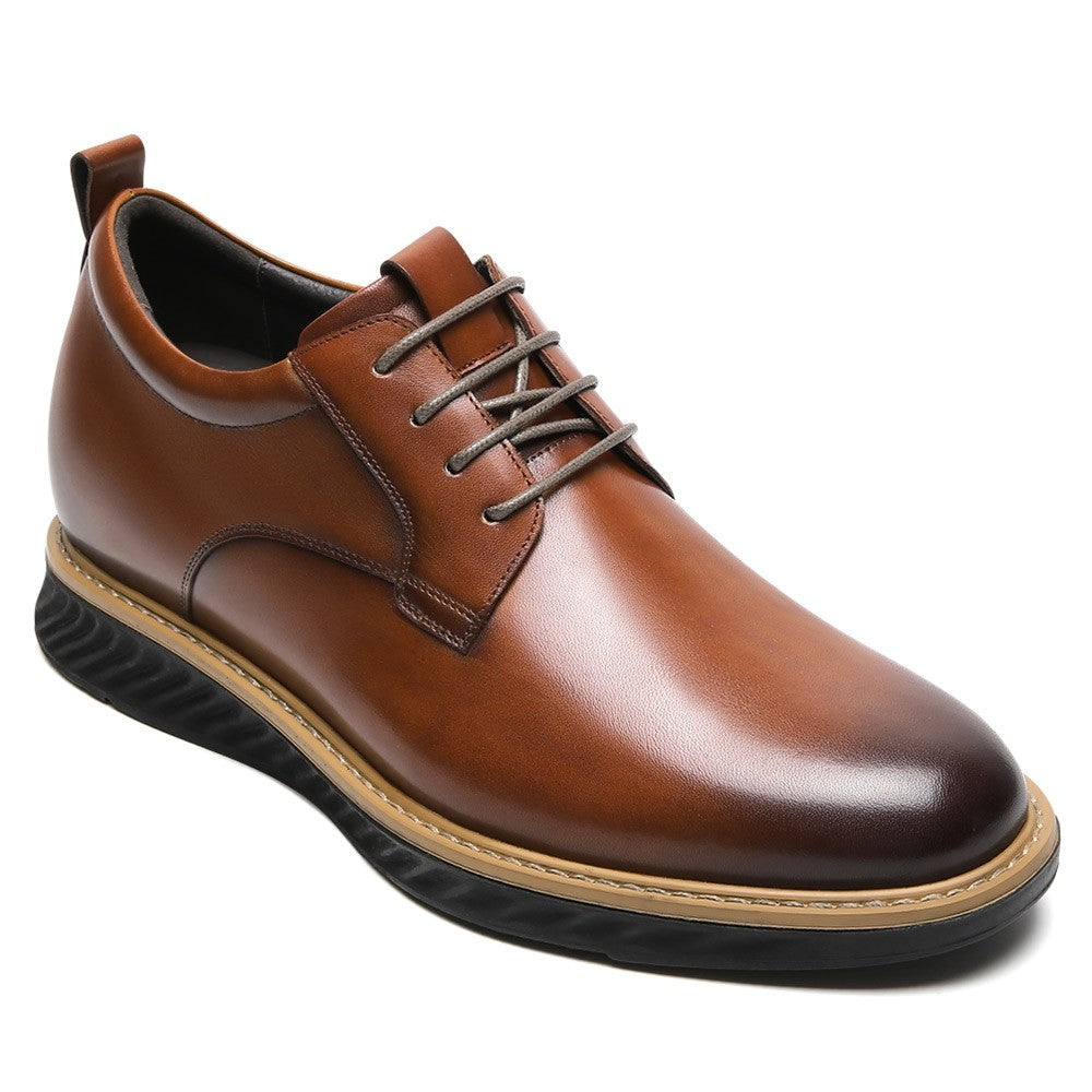 7 CM/2.76 Inches CMR CHAMARIPA Men’s Elevator Dress Shoes - Brown Leather Business Derby Shoes