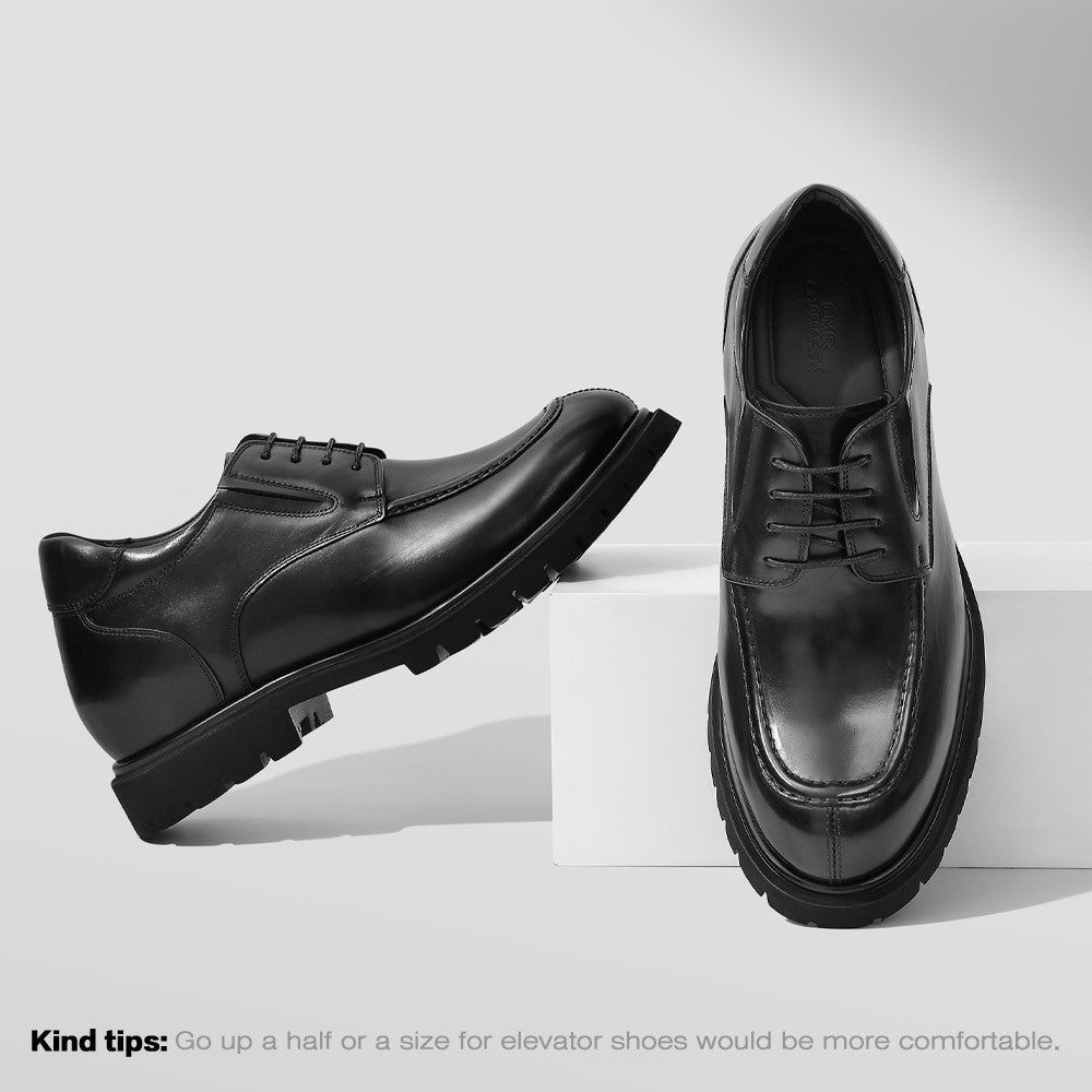 8 CM/3.15 Inches CMR CHAMARIPA Men's Premium Black Leather Elevator Dress Shoes – 8CM Discreet Height Lift for Business & Formal Elegance