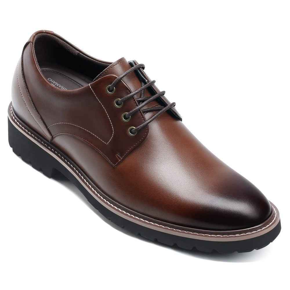 8 CM / 3.15 Inches CMR CHAMARIPA Men's Elevator Dress Shoes - Formal Height Increasing Shoes - Tan Leather Derby Shoes