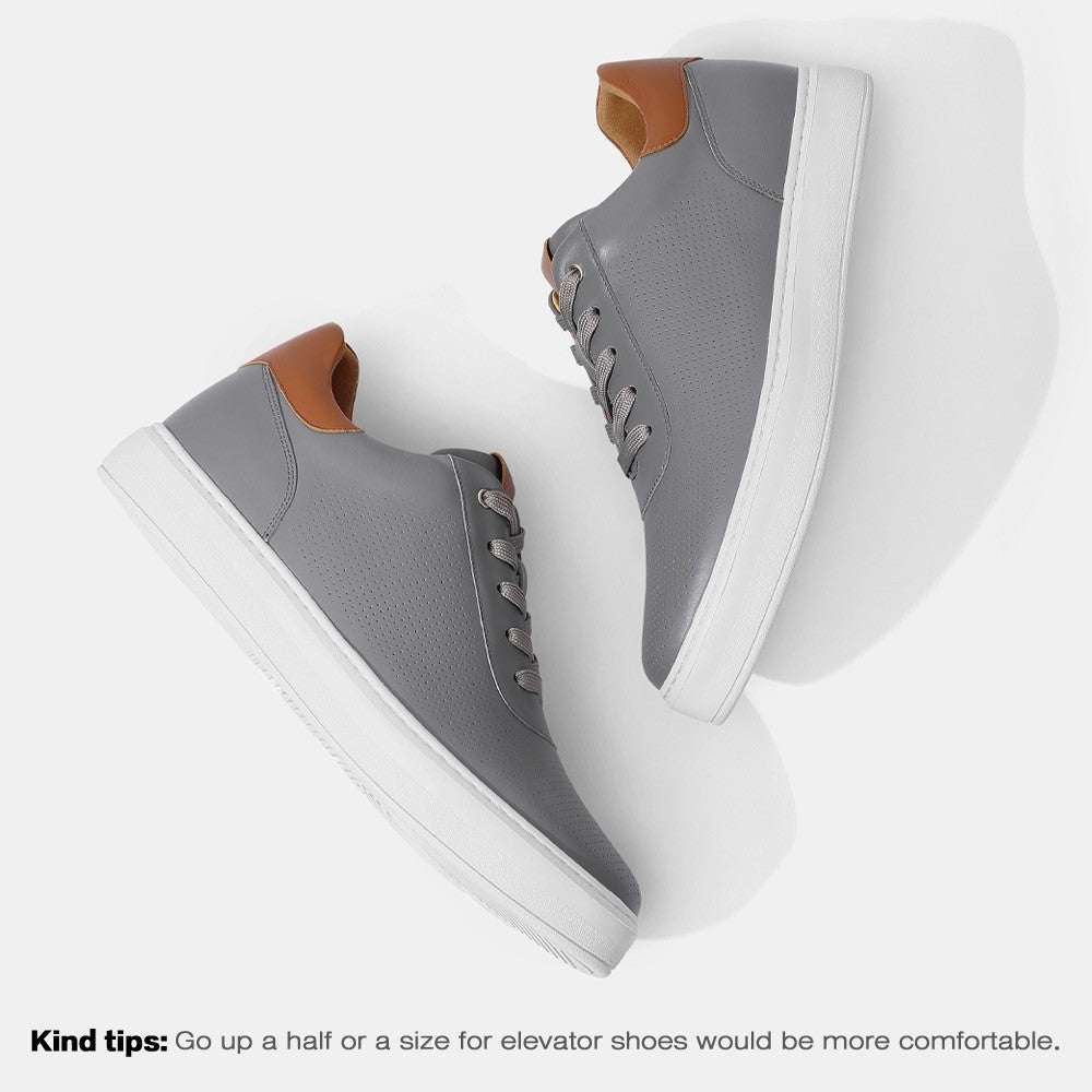 6 CM/2.36 Inches CMR CHAMARIPA Men's Height Increase Shoes – Gray Leather Elevator Sneakers