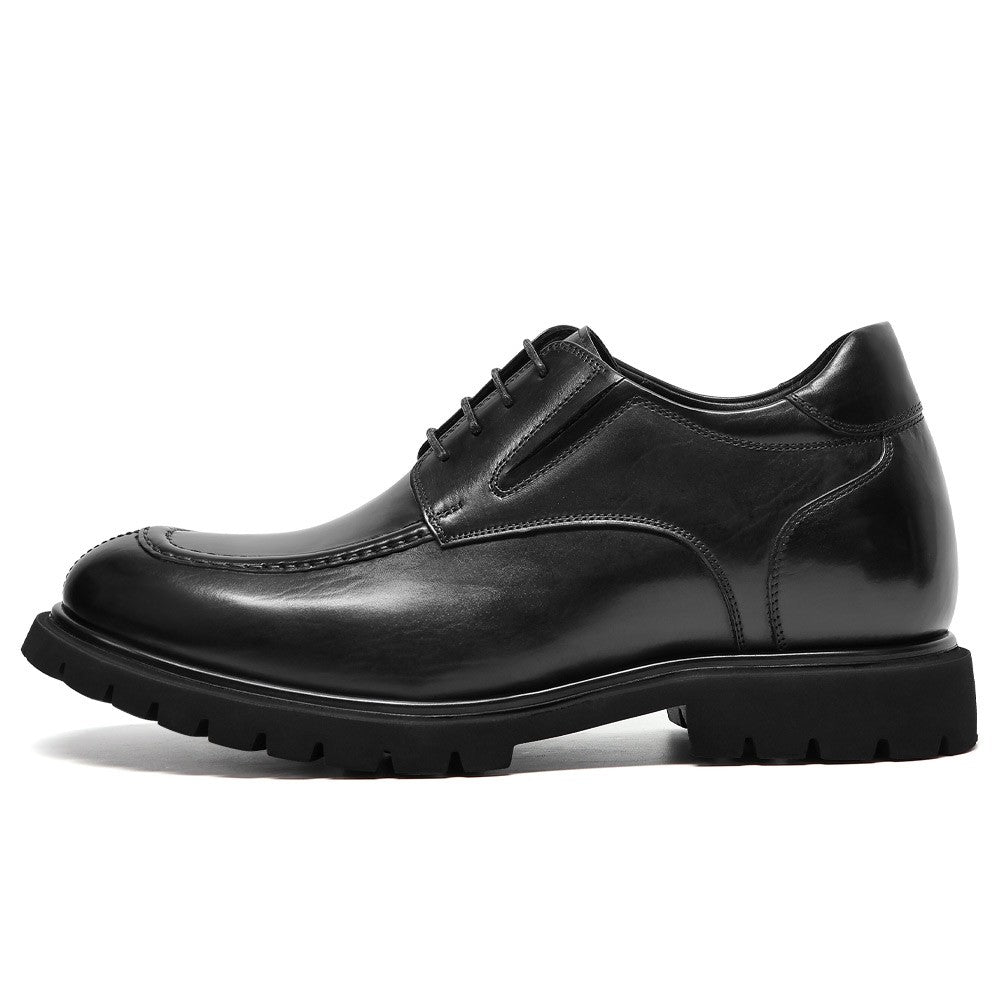 8 CM/3.15 Inches CMR CHAMARIPA Men's Premium Black Leather Elevator Dress Shoes – 8CM Discreet Height Lift for Business & Formal Elegance