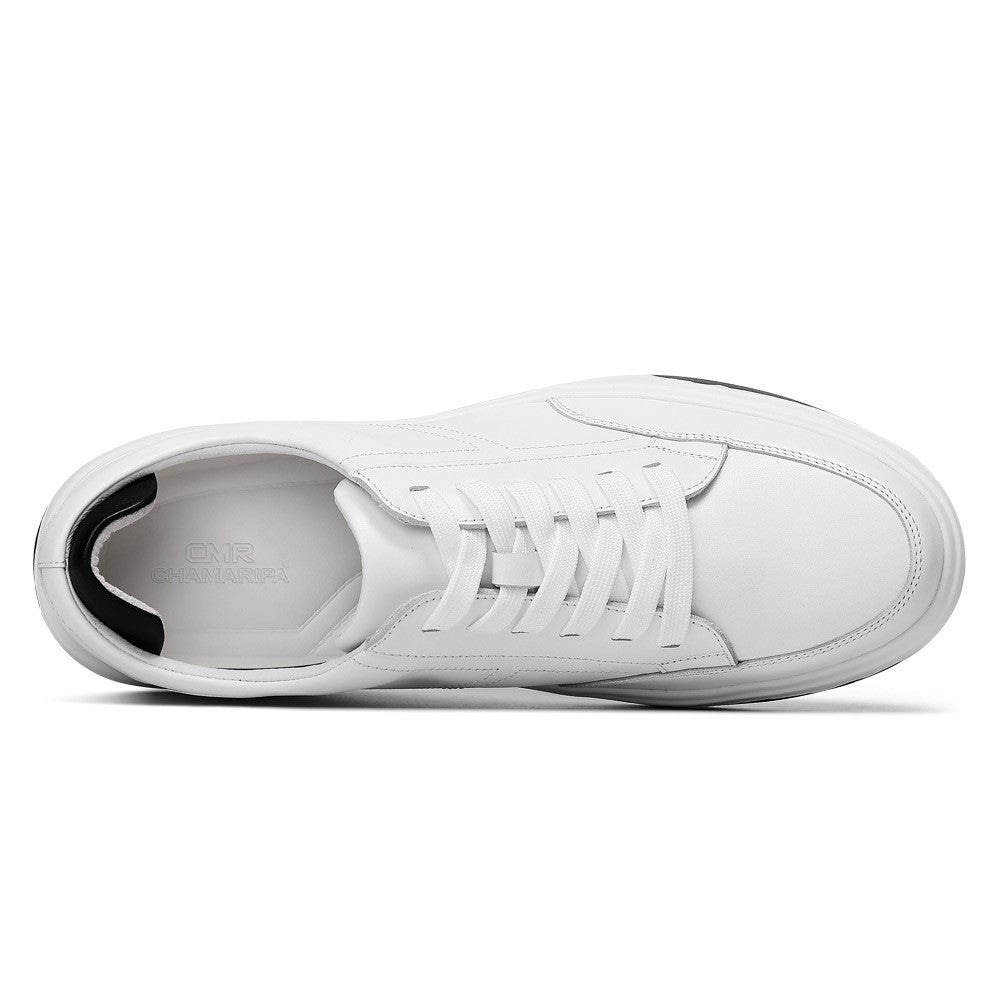 7CM/2.76 Inches CMR CHAMARIPA  Men's White Leather Elevator Sneakers