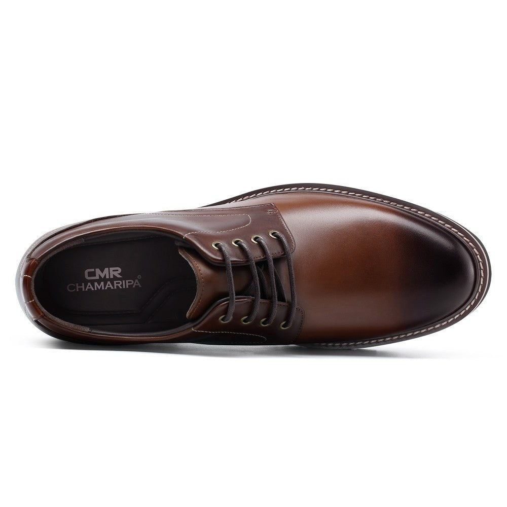 8 CM / 3.15 Inches CMR CHAMARIPA Men's Elevator Dress Shoes - Formal Height Increasing Shoes - Tan Leather Derby Shoes