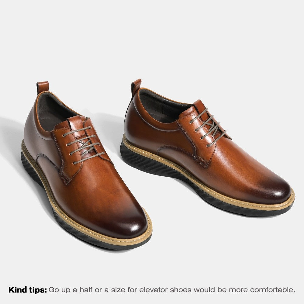 7 CM/2.76 Inches CMR CHAMARIPA Men’s Elevator Dress Shoes - Brown Leather Business Derby Shoes