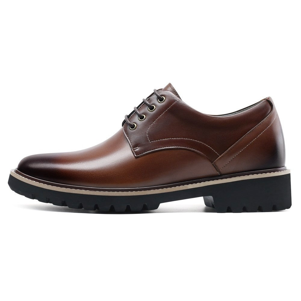 8 CM / 3.15 Inches CMR CHAMARIPA Men's Elevator Dress Shoes - Formal Height Increasing Shoes - Tan Leather Derby Shoes