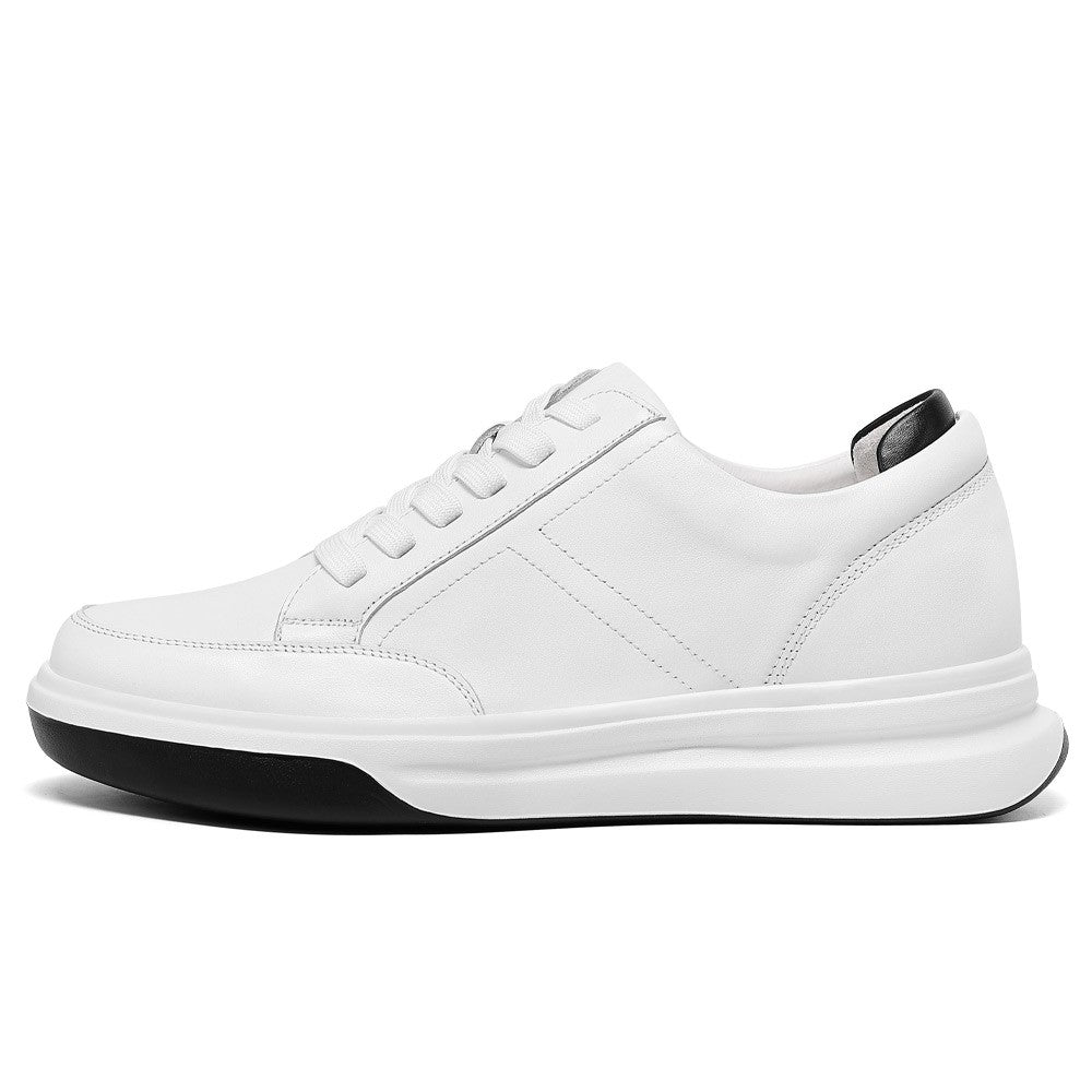 7CM/2.76 Inches CMR CHAMARIPA  Men's White Leather Elevator Sneakers