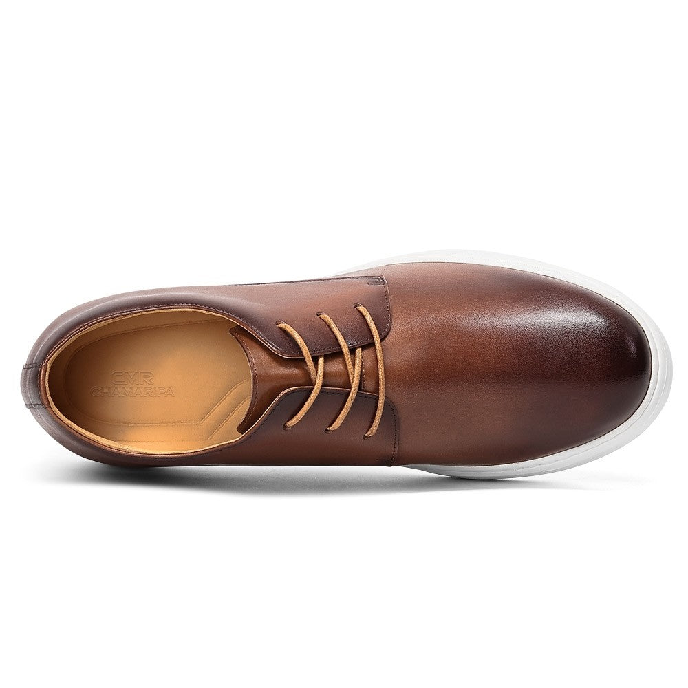7 CM/2.76 Inches CMR CHAMARIPA Men's Professional Brown Leather Elevator Shoes – 7CM Hidden Height Boost for Business & Casual Wear