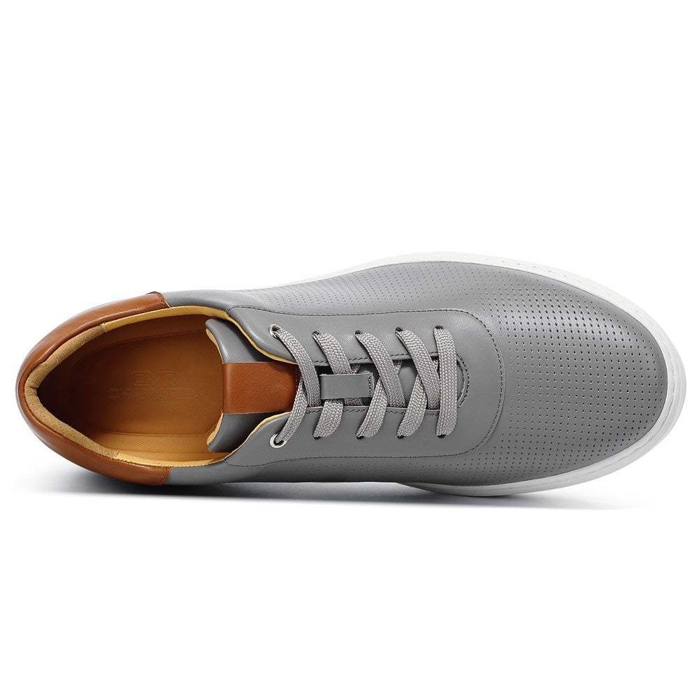 6 CM/2.36 Inches CMR CHAMARIPA Men's Height Increase Shoes – Gray Leather Elevator Sneakers