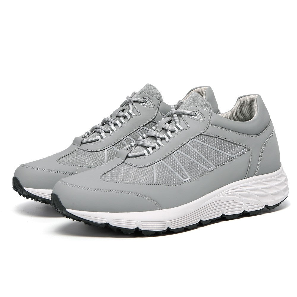 8 CM/3.15 Inches CMR CHAMARIPA Men's Gray Leather Elevator Sneakers – 8cm Invisible Height Boost