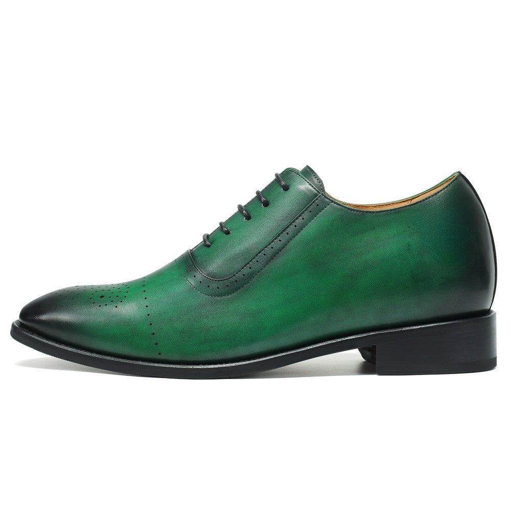 7 CM/2.76 Inches CMR CHAMARIPA Men's Formal Brogue Oxford Shoes - Emerald Green Genuine Leather, Classic Wingtip Design