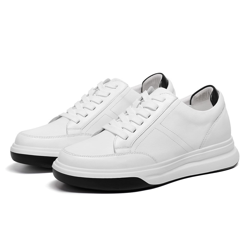 7CM/2.76 Inches CMR CHAMARIPA  Men's White Leather Elevator Sneakers
