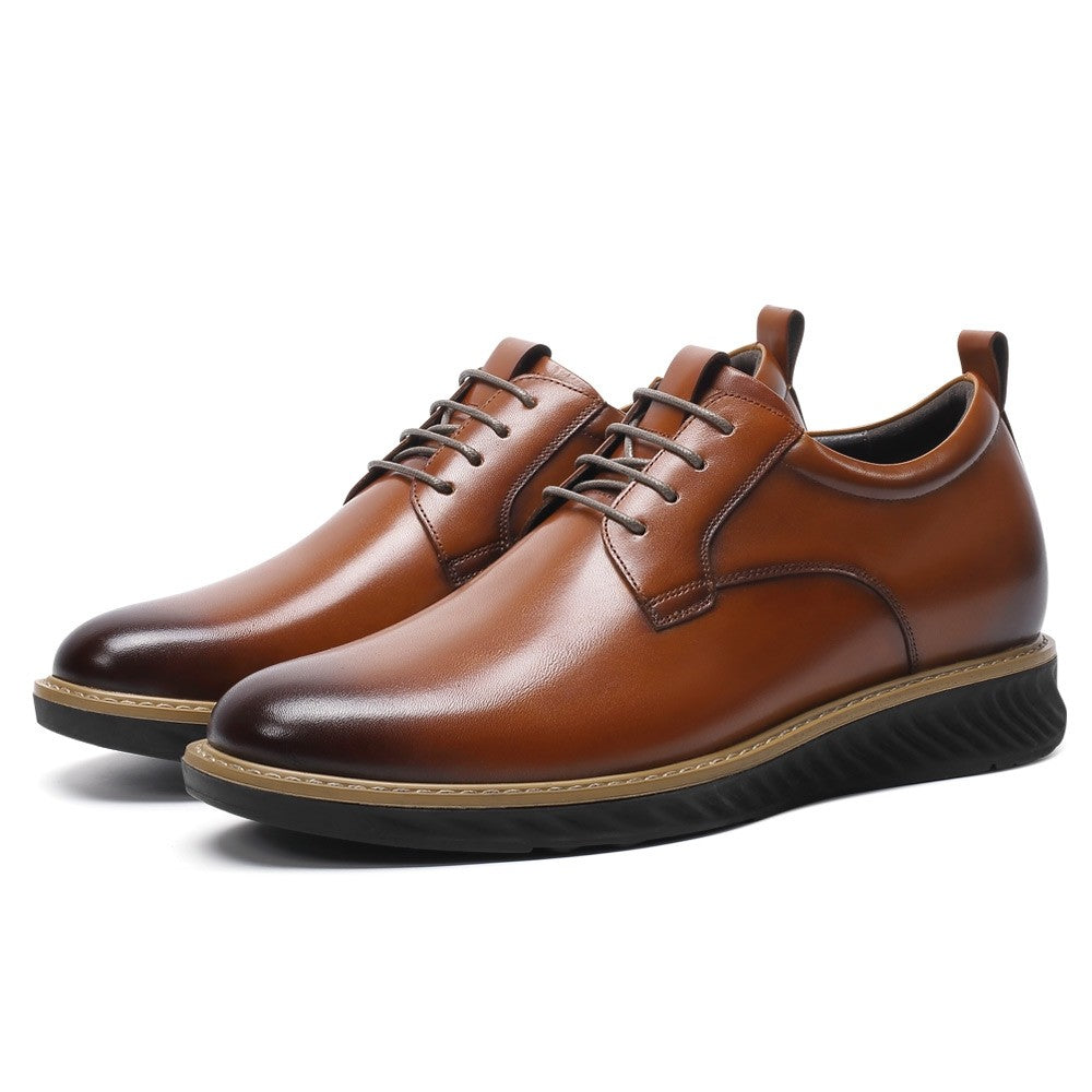 7 CM/2.76 Inches CMR CHAMARIPA Men’s Elevator Dress Shoes - Brown Leather Business Derby Shoes