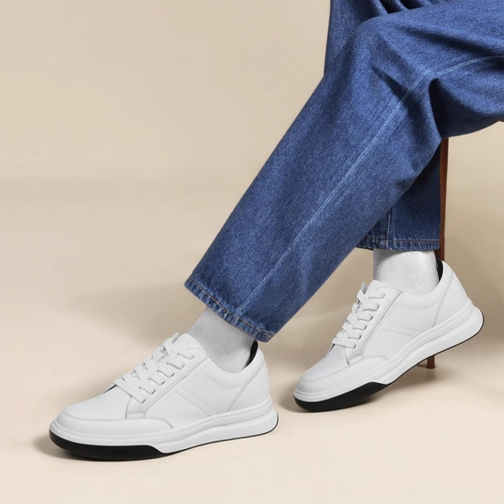 7CM/2.76 Inches CMR CHAMARIPA  Men's White Leather Elevator Sneakers