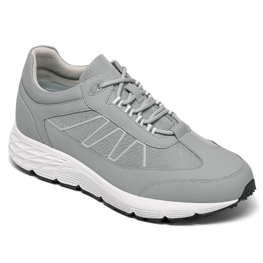 8 CM/3.15 Inches CMR CHAMARIPA Men's Gray Leather Elevator Sneakers – 8cm Invisible Height Boost