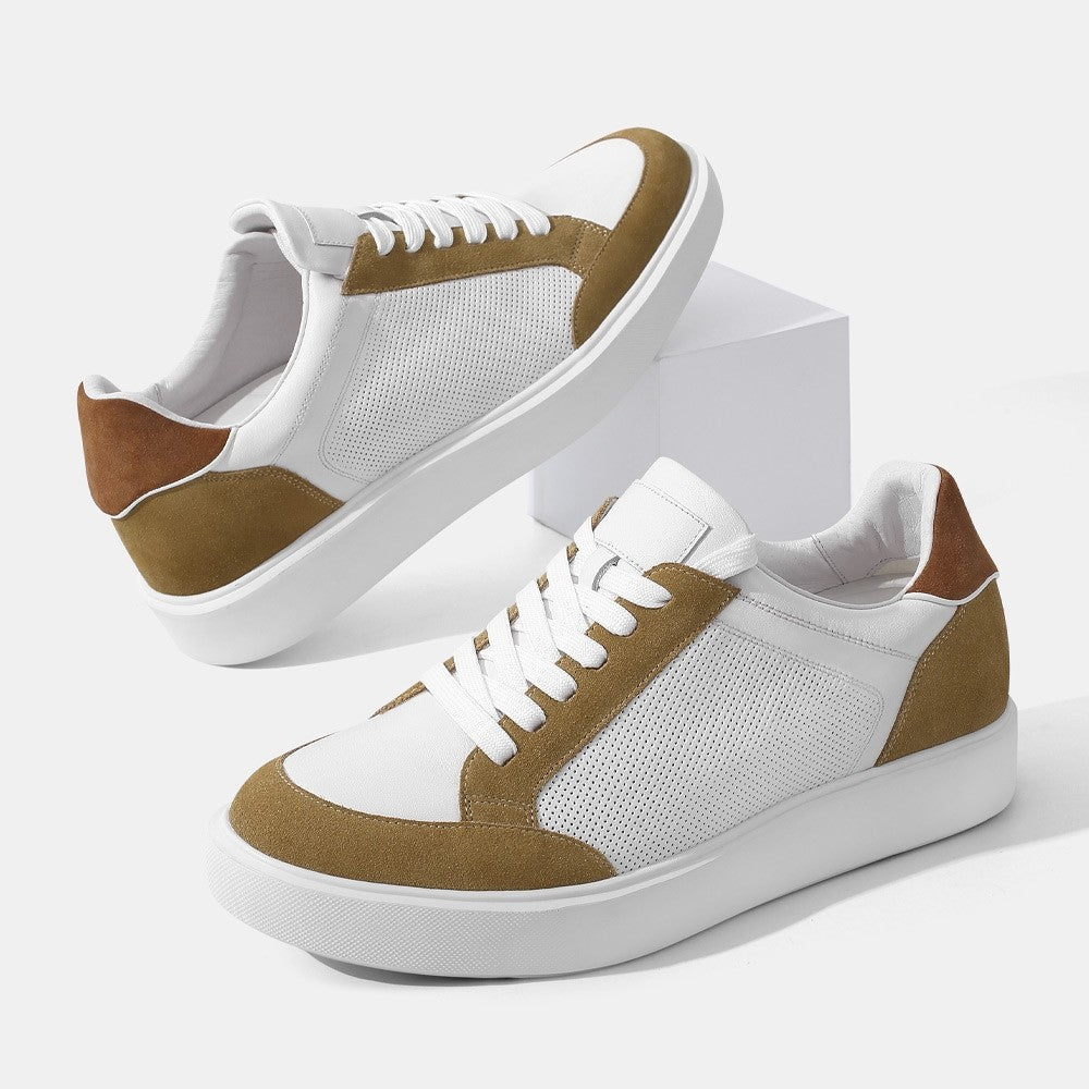 7 CM/2.76 Inches CMR CHAMARIPA CMR CHAMARIPA Men's Height-Increasing Elevator Shoes - White Leather Casual Sneakers for Instant Height Boost & Stylish Comfort