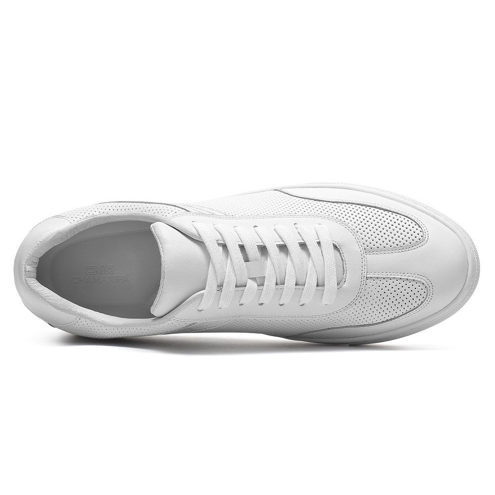 6 CM/2.36 Inches CMR CHAMARIPA Men’s Elevator Casual Sneakers - Crisp White Leather Shoes for Subtle Height Boost & Everyday Style