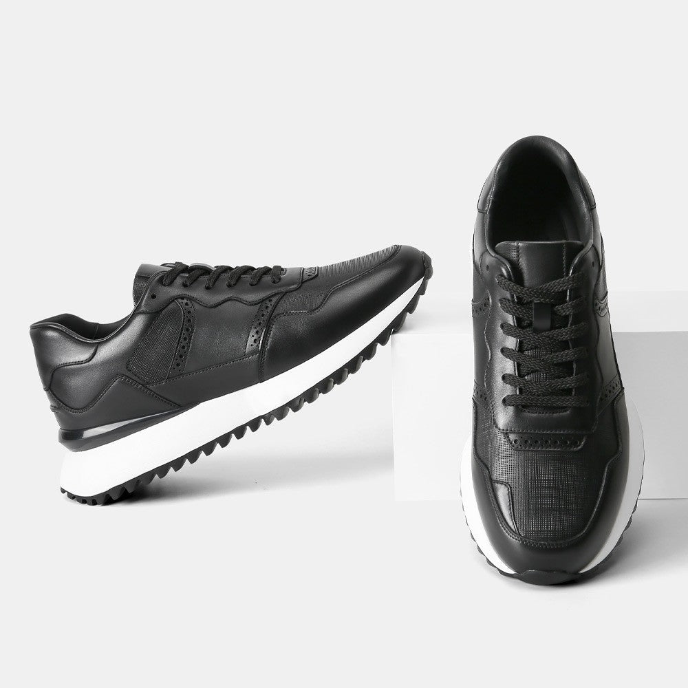 8 CM/3.15 Inches CMR CHAMARIPA Men's Height-Increasing Athletic Shoes - Black Leather Casual Sports Sneakers for Enhanced Stature & Active Comfort