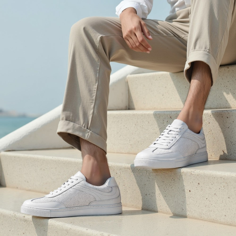 6 CM/2.36 Inches CMR CHAMARIPA Men’s Elevator Casual Sneakers - Crisp White Leather Shoes for Subtle Height Boost & Everyday Style