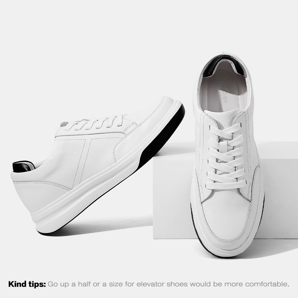 7CM/2.76 Inches CMR CHAMARIPA  Men's White Leather Elevator Sneakers