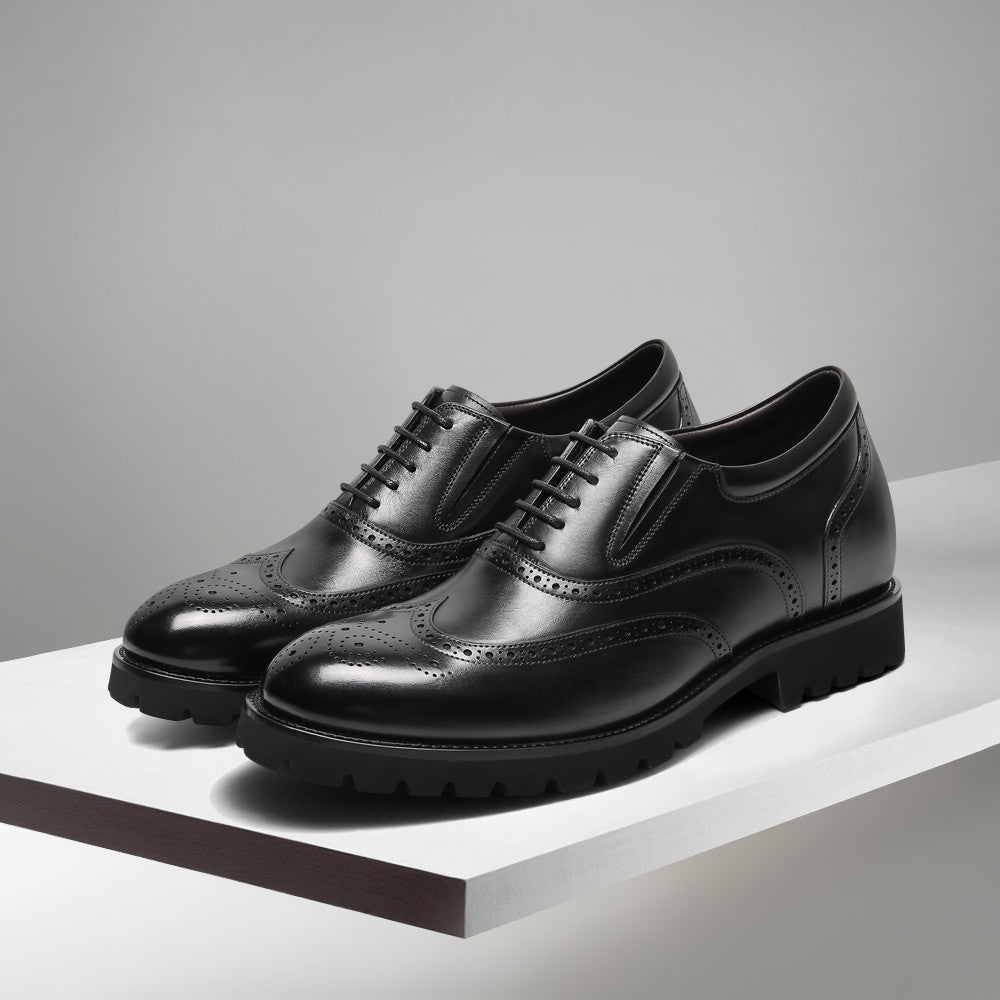 8 CM /3.15 Inches CMR CHAMARIPA Men's Brown Leather Elevator Brogue Oxford Shoes