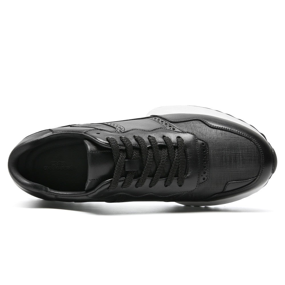 8 CM/3.15 Inches CMR CHAMARIPA Men's Height-Increasing Athletic Shoes - Black Leather Casual Sports Sneakers for Enhanced Stature & Active Comfort