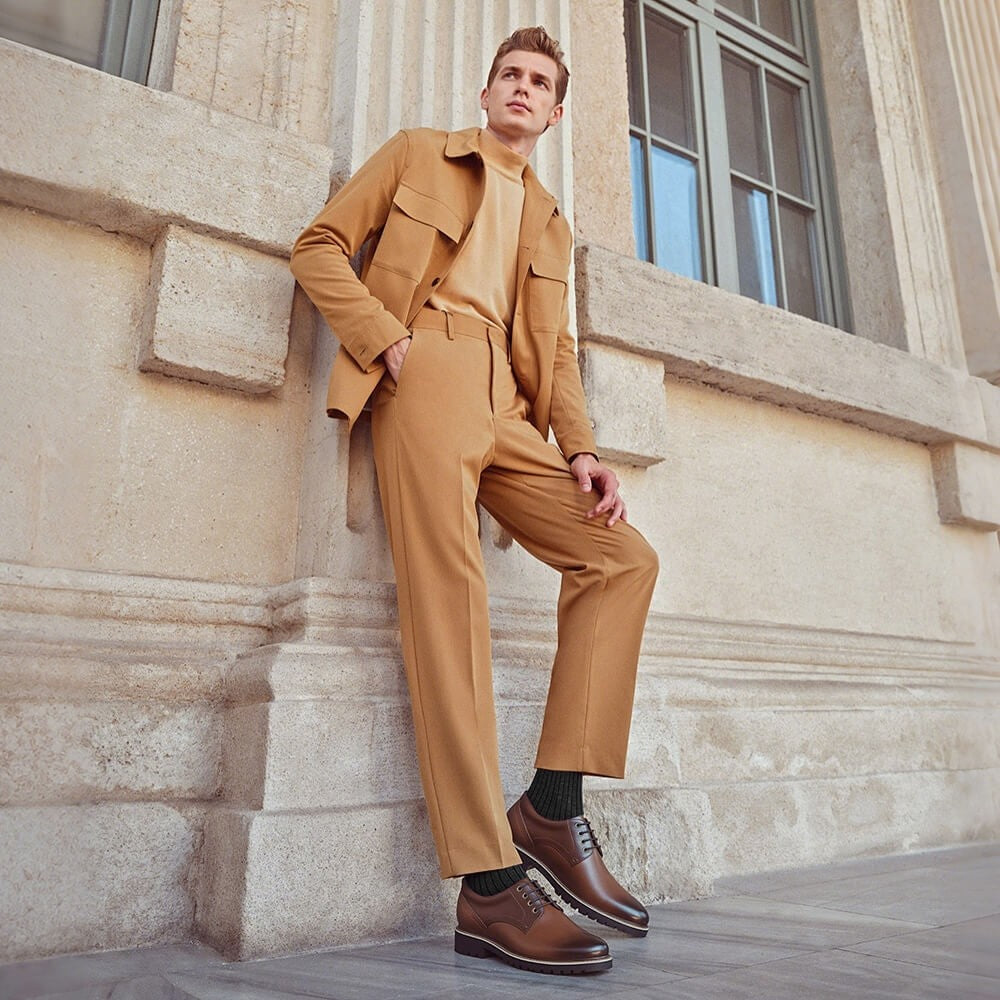 8 CM / 3.15 Inches CMR CHAMARIPA Men's Elevator Dress Shoes - Formal Height Increasing Shoes - Tan Leather Derby Shoes