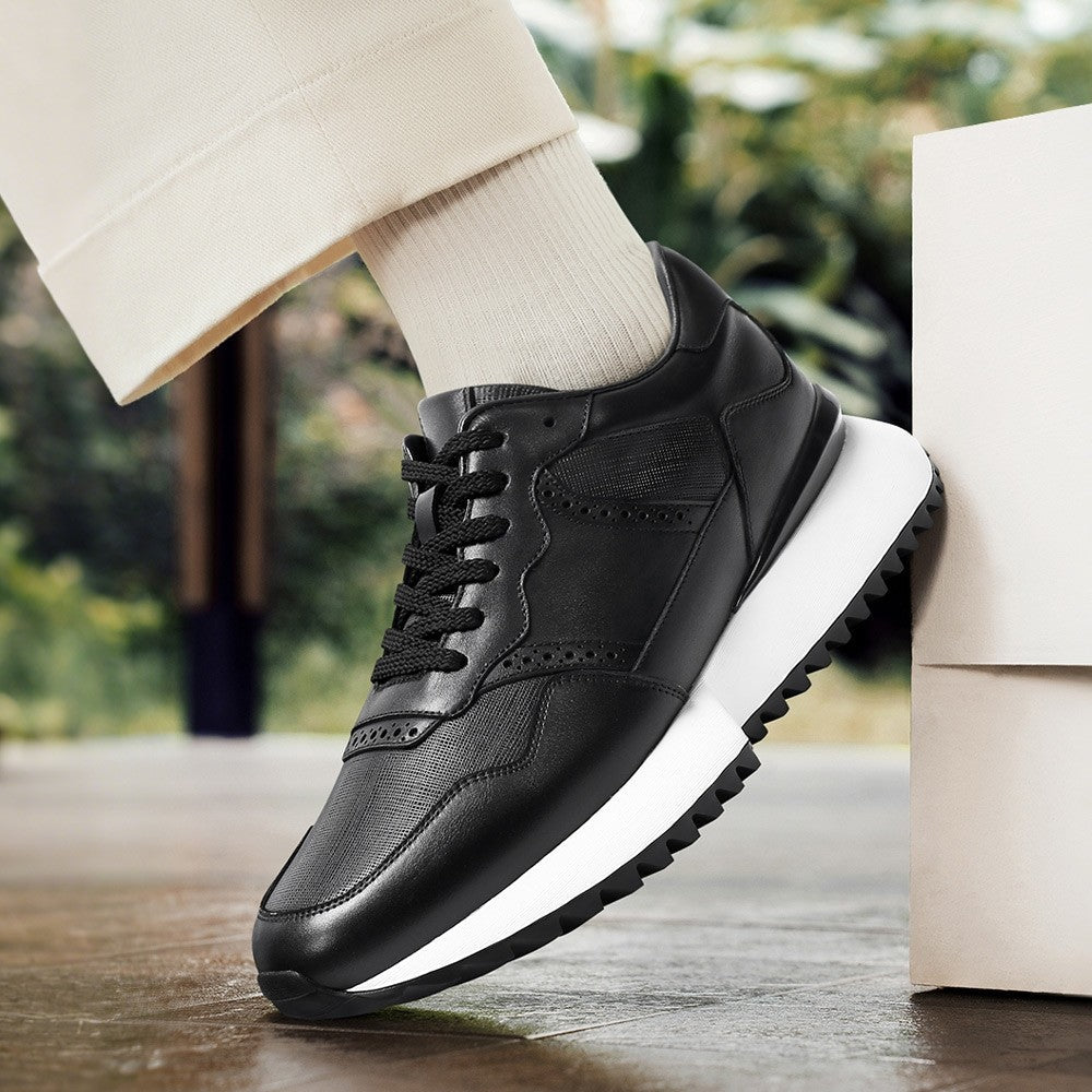 8 CM/3.15 Inches CMR CHAMARIPA Men's Height-Increasing Athletic Shoes - Black Leather Casual Sports Sneakers for Enhanced Stature & Active Comfort