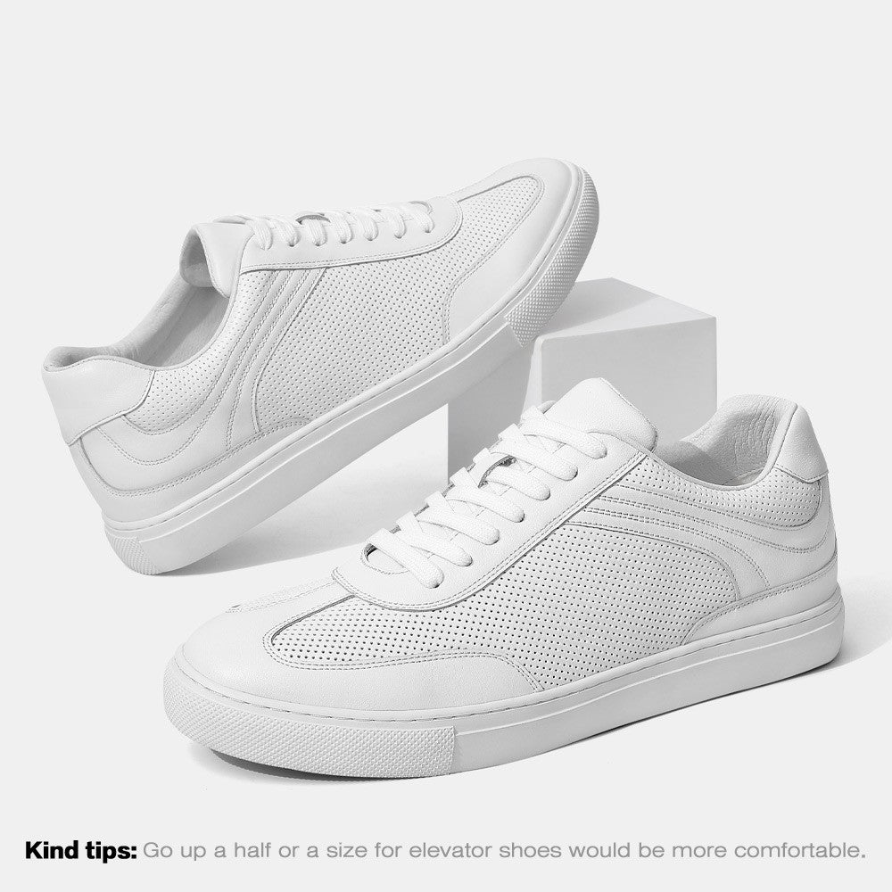 6 CM/2.36 Inches CMR CHAMARIPA Men’s Elevator Casual Sneakers - Crisp White Leather Shoes for Subtle Height Boost & Everyday Style