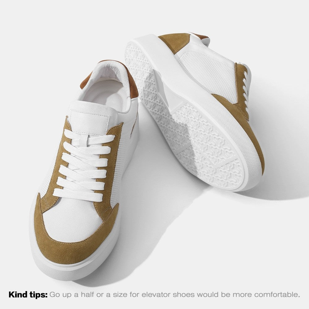 7 CM/2.76 Inches CMR CHAMARIPA CMR CHAMARIPA Men's Height-Increasing Elevator Shoes - White Leather Casual Sneakers for Instant Height Boost & Stylish Comfort