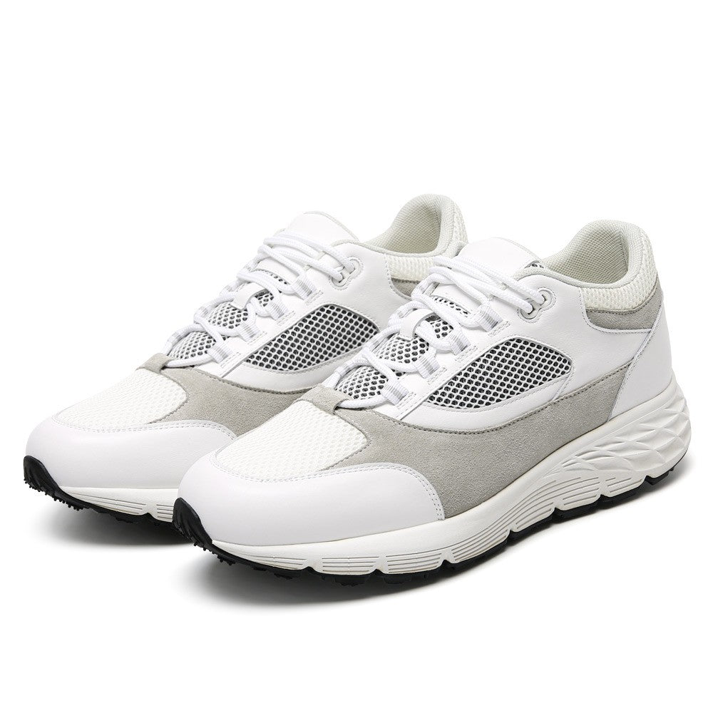 8CM / 3.15 Inches CMR CHAMARIPA Men's Height-Increasing Sneakers - White Mesh Breathable Elevator Shoes
