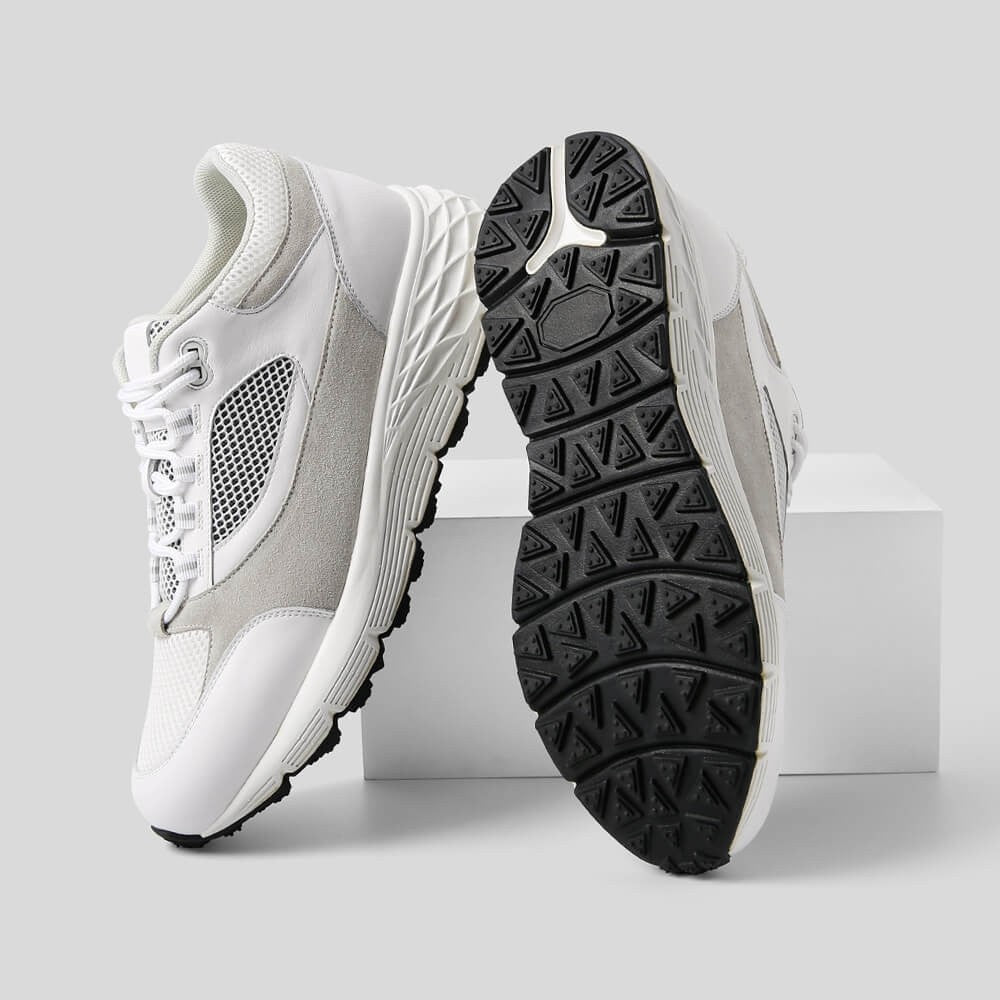 8CM / 3.15 Inches CMR CHAMARIPA Men's Height-Increasing Sneakers - White Mesh Breathable Elevator Shoes