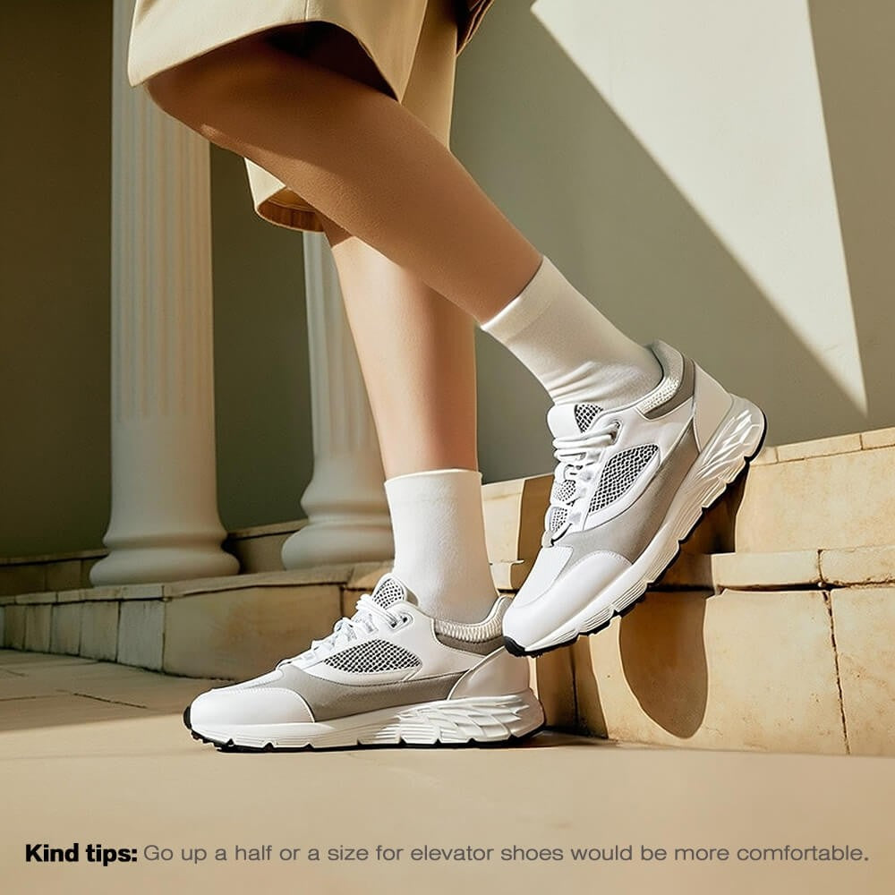8CM / 3.15 Inches CMR CHAMARIPA Men's Height-Increasing Sneakers - White Mesh Breathable Elevator Shoes
