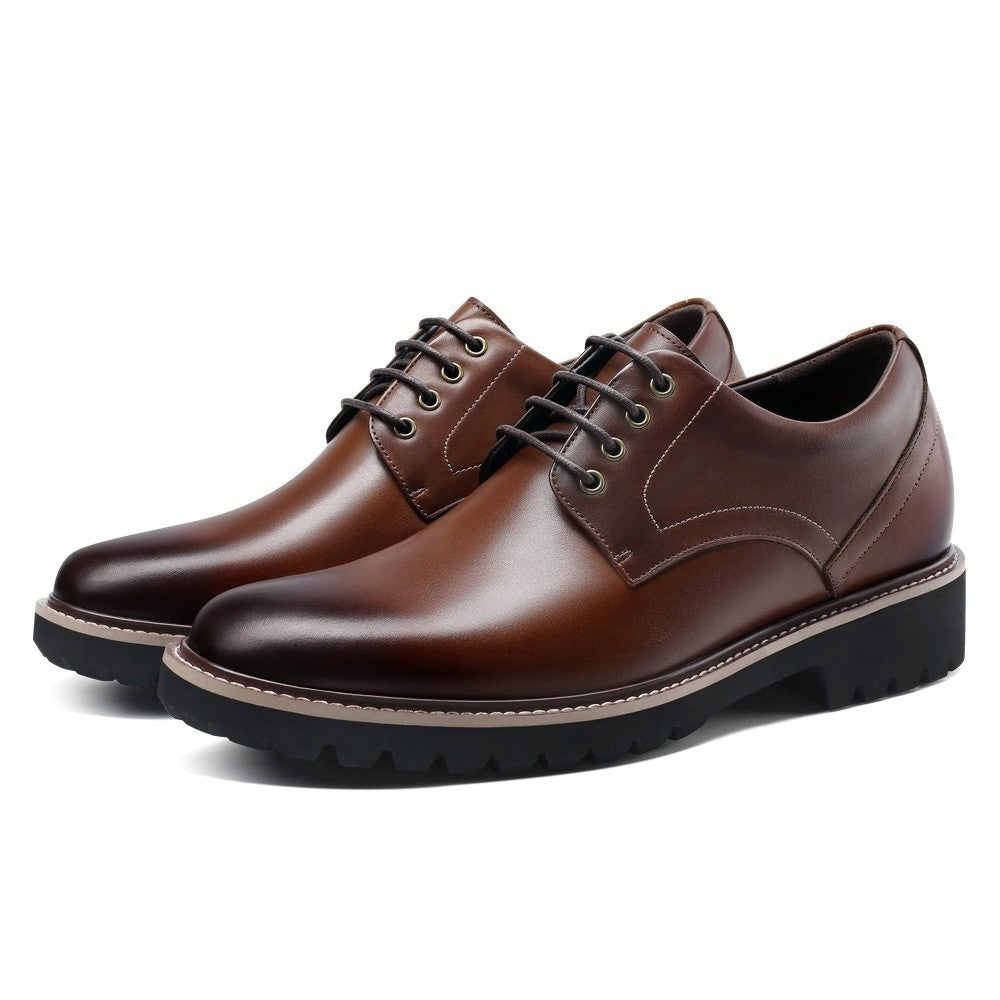 8 CM / 3.15 Inches CMR CHAMARIPA Men's Elevator Dress Shoes - Formal Height Increasing Shoes - Tan Leather Derby Shoes