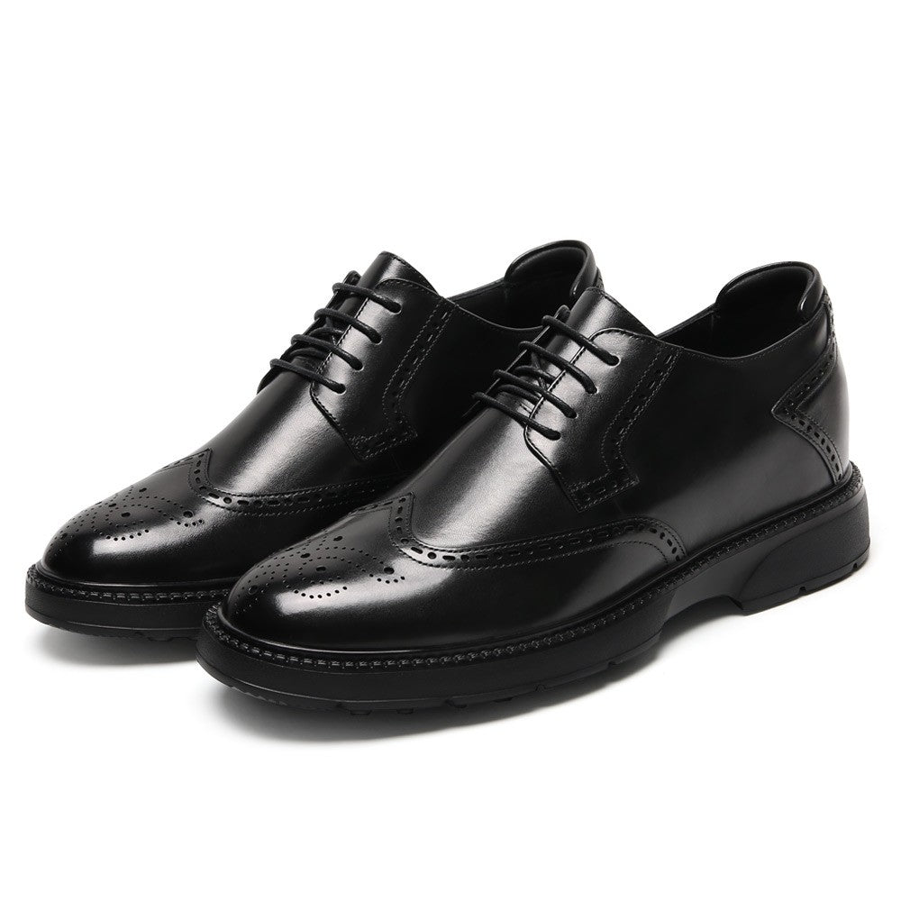 7CM/2.76 Inches CMR CHAMARIPA Men's Black Leather Derby Shoes