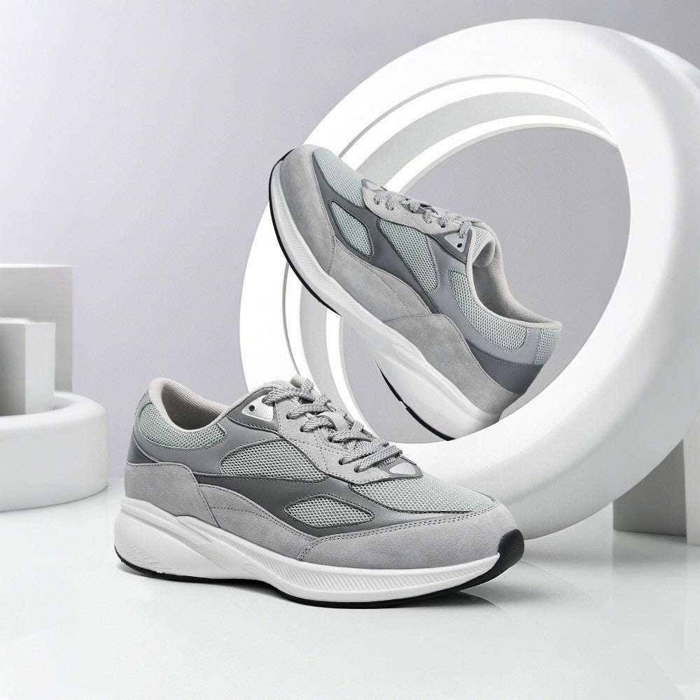 8 CM/3.15 inches CMR CHAMARIPA Men's Grey Mesh Invisible Height Sneakers - Breathable Elevator Shoes for Casual Wear
