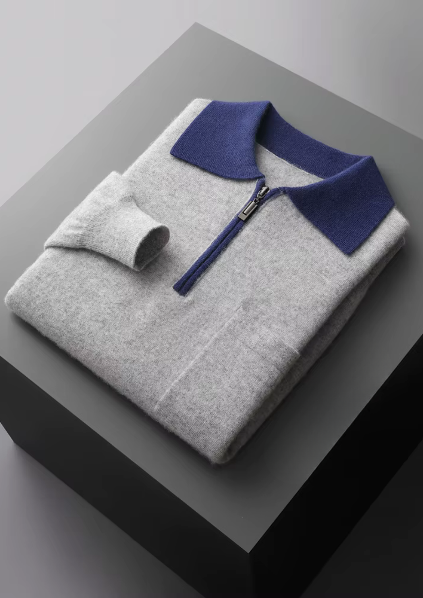 CASHMERE TWO TONE ZIPPER POLO