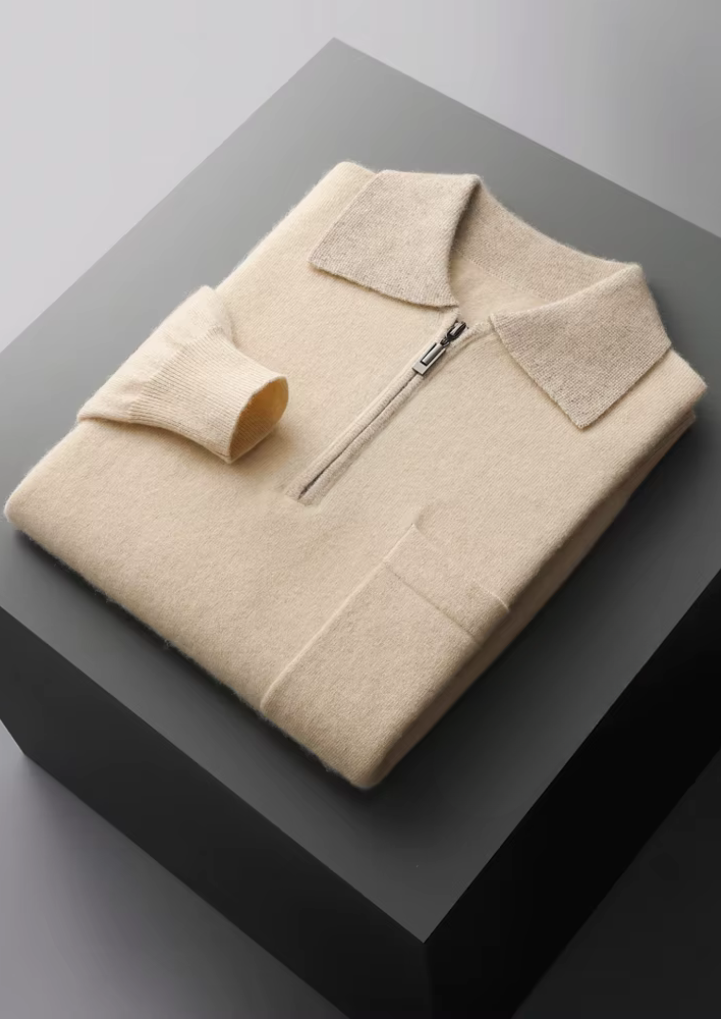 CASHMERE TWO TONE ZIPPER POLO