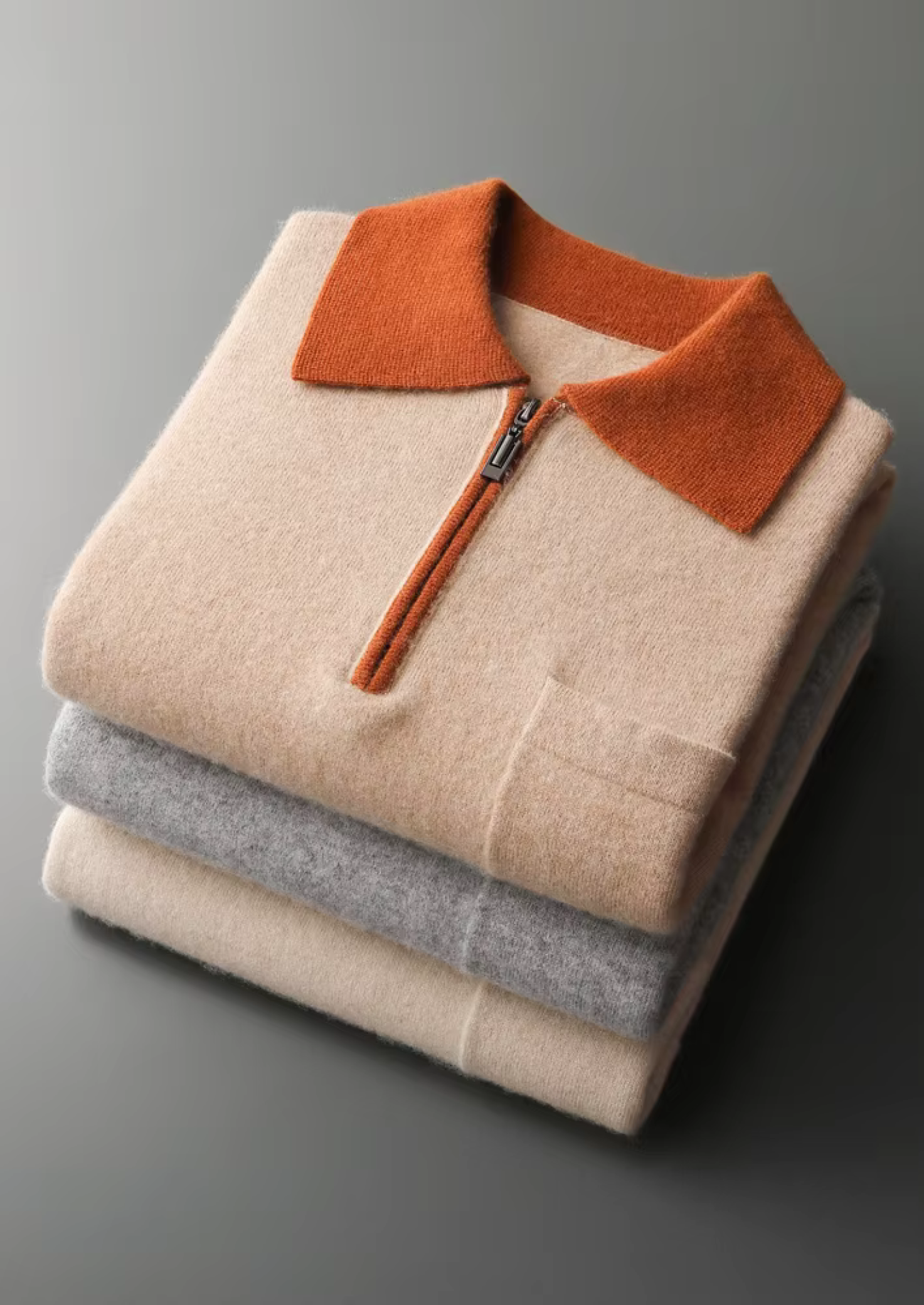 CASHMERE TWO TONE ZIPPER POLO