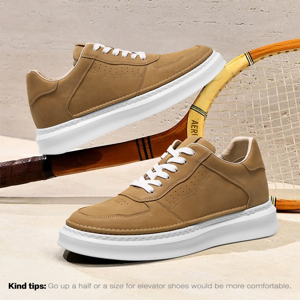 7 CM / 2.76 Inches CMR CHAMARIPA Men’s Street-Ready Height Sneakers - Yellow Oil-Waxed Leather Casual Kicks