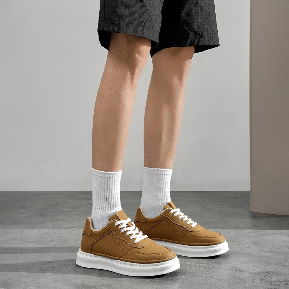 7 CM / 2.76 Inches CMR CHAMARIPA Men’s Street-Ready Height Sneakers - Yellow Oil-Waxed Leather Casual Kicks