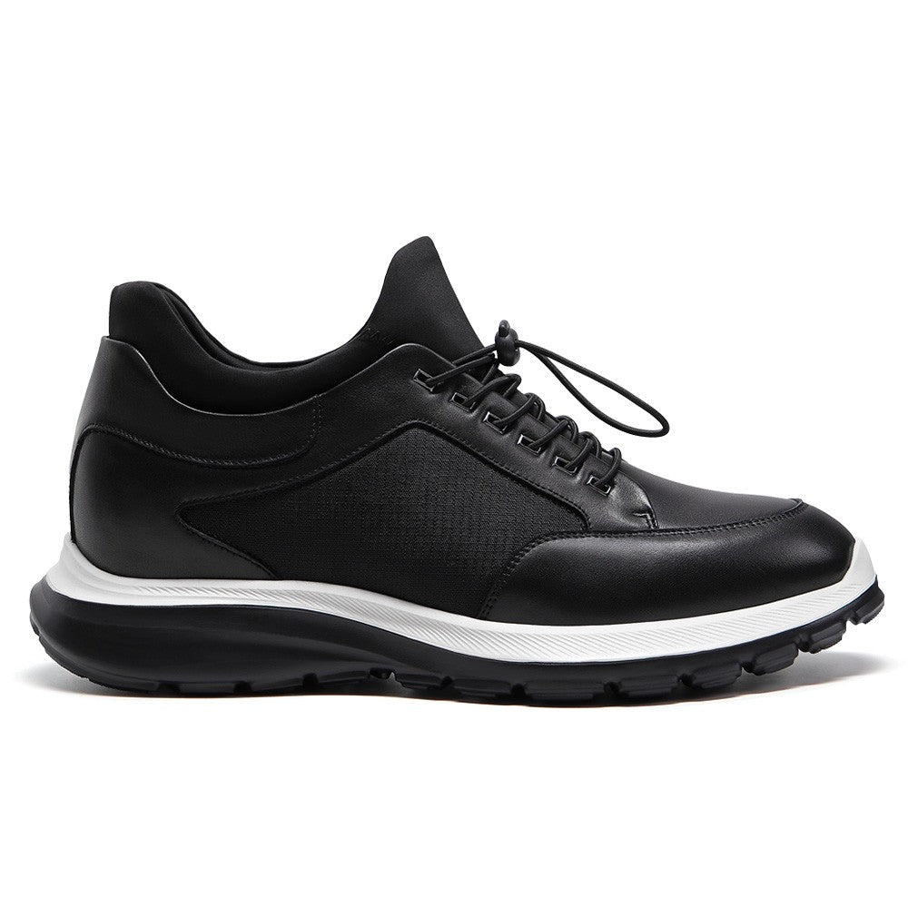 8CM / 3.15 Inches CMR CHAMARIPA Men's Discreet Height Increase Sneakers - Black Genuine Leather Casual Shoes