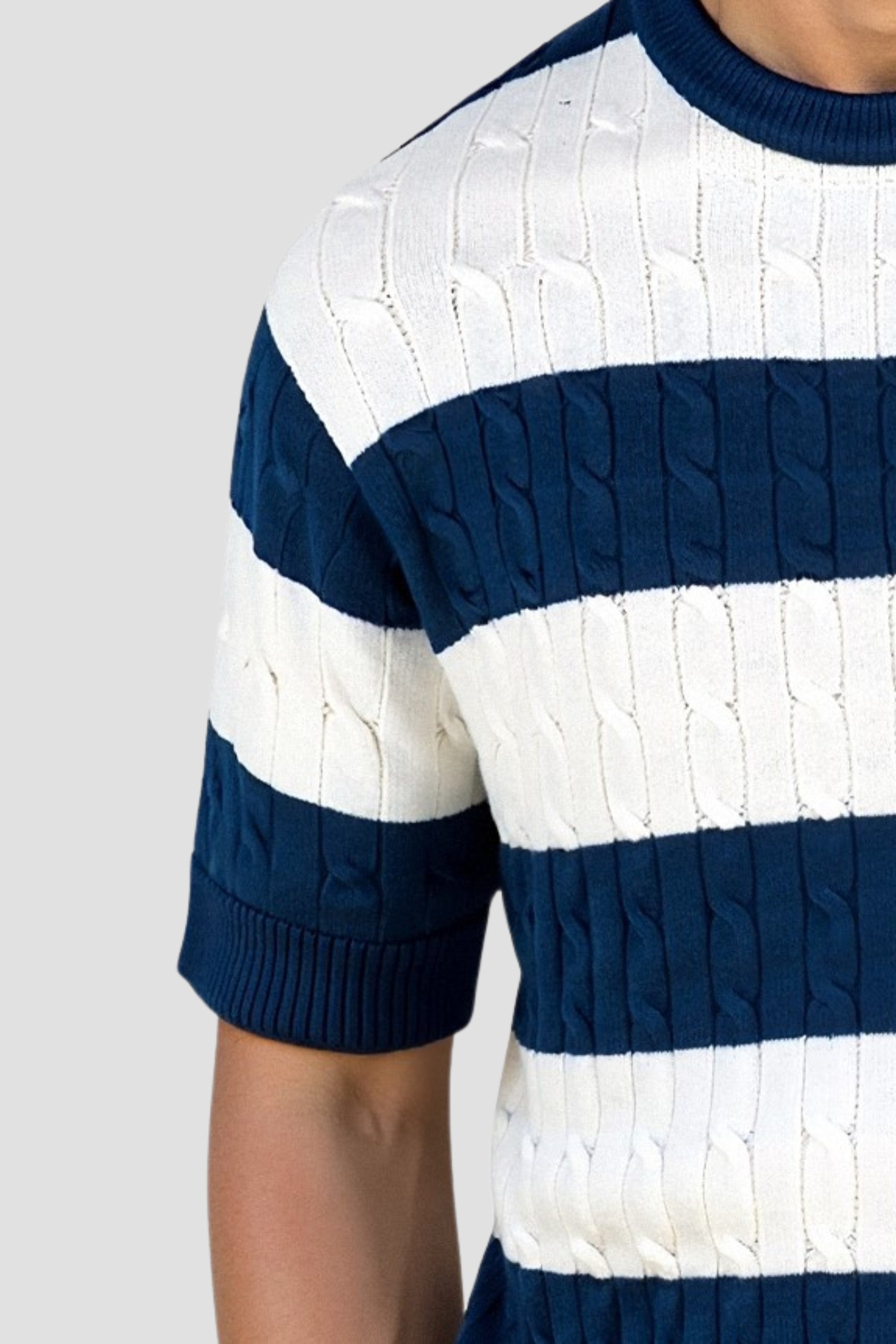 Cavallo  Crew Neck Cable Knit Striped T-Shirt