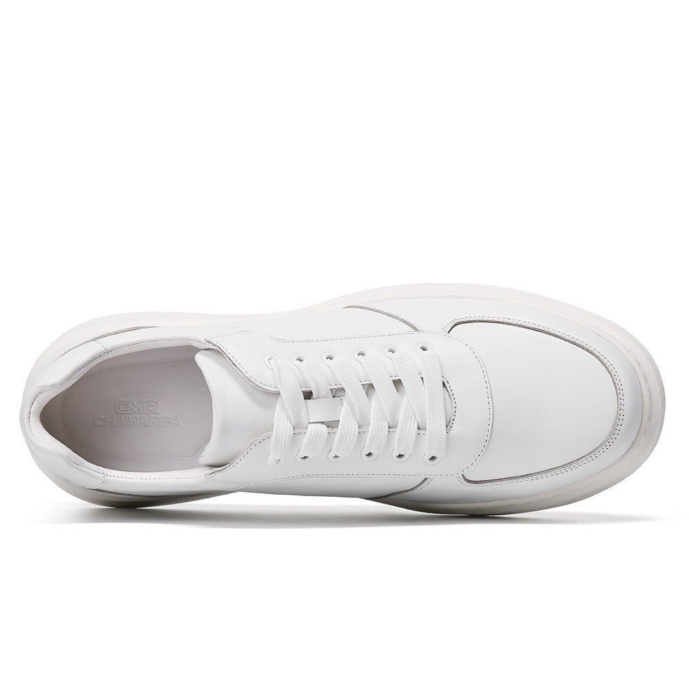 7 CM/2.76 Inches CMR CHAMARIPA Men's Premium White Leather Height Increase Sneakers - Elevator Casual Shoes