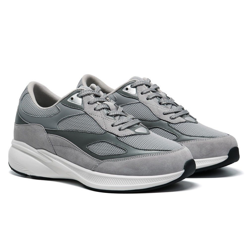 8 CM/3.15 inches CMR CHAMARIPA Men's Grey Mesh Invisible Height Sneakers - Breathable Elevator Shoes for Casual Wear