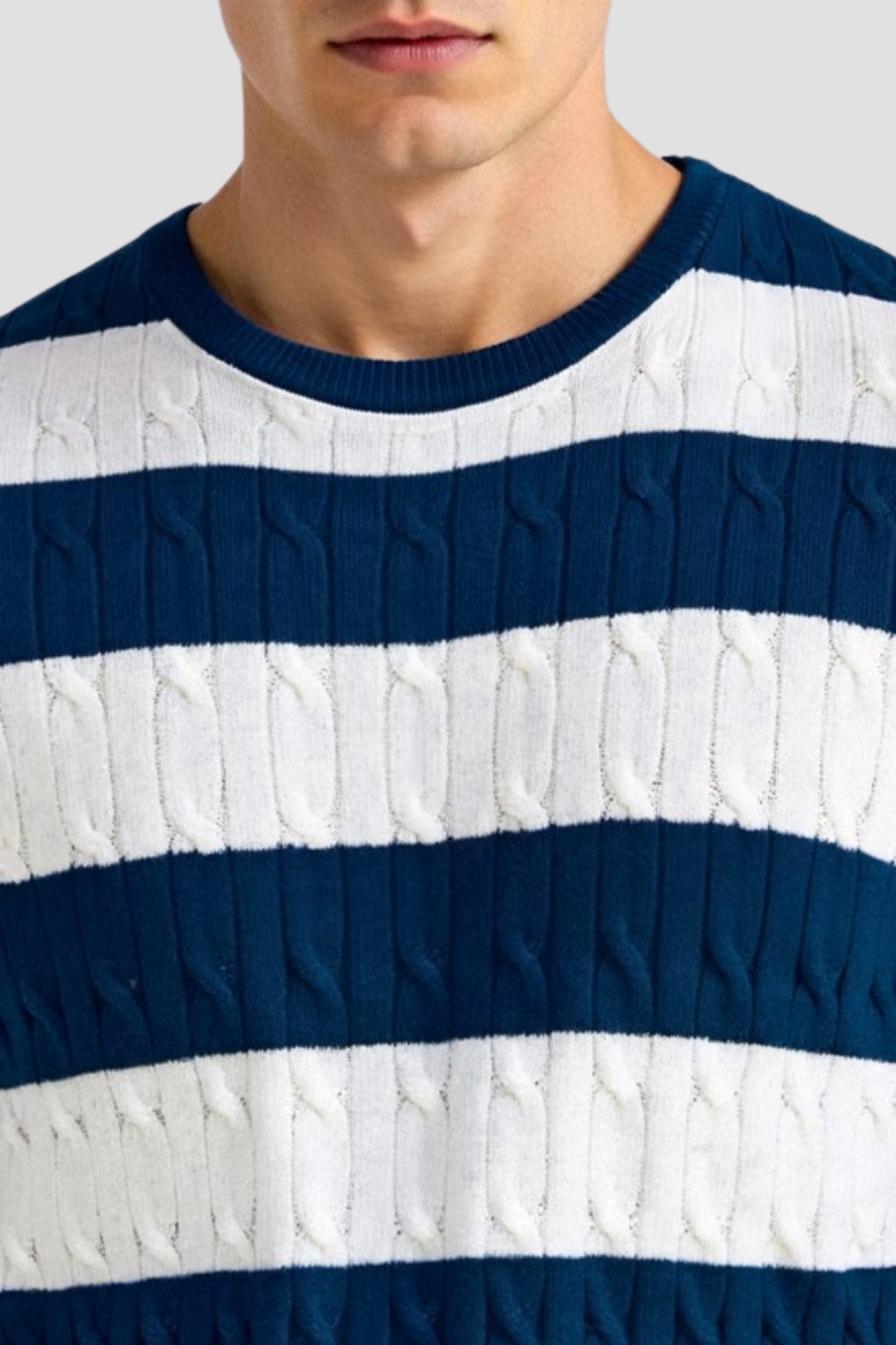 Cavallo  Crew Neck Cable Knit Striped T-Shirt